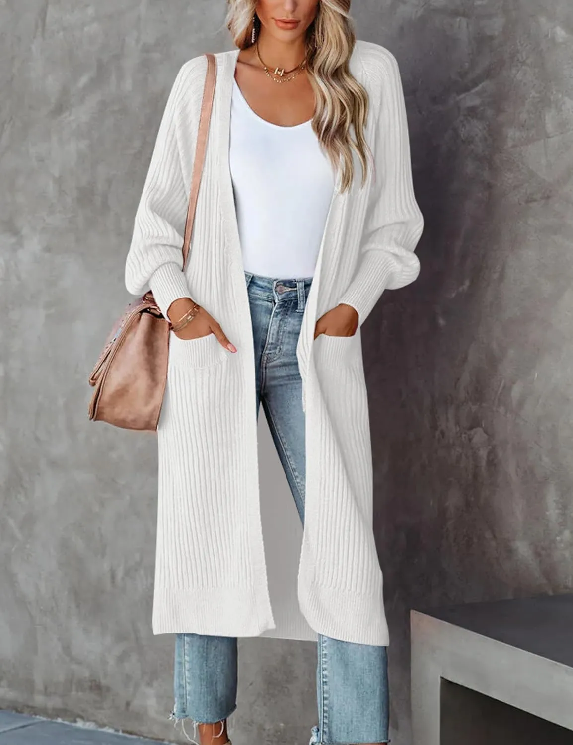 Womens Long Cardigan Sweaters 2025 Open Front Ribbed Knit Maxi Coat Fall Outwear with Pockets