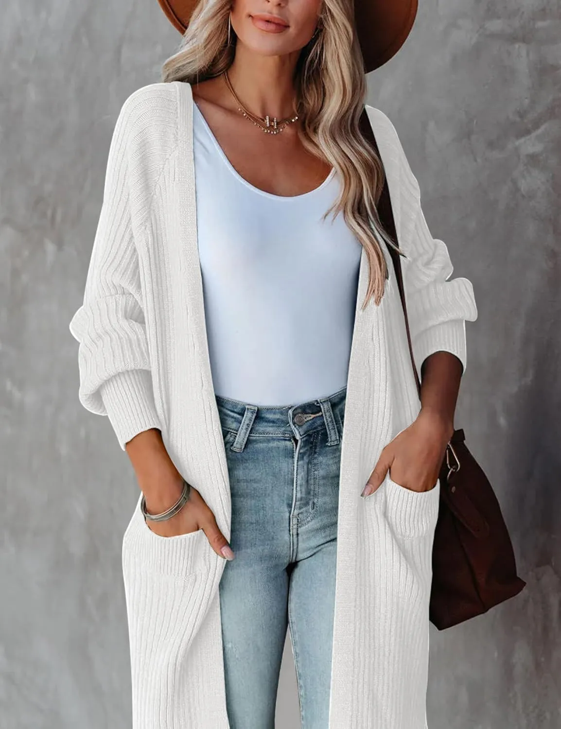 Womens Long Cardigan Sweaters 2025 Open Front Ribbed Knit Maxi Coat Fall Outwear with Pockets