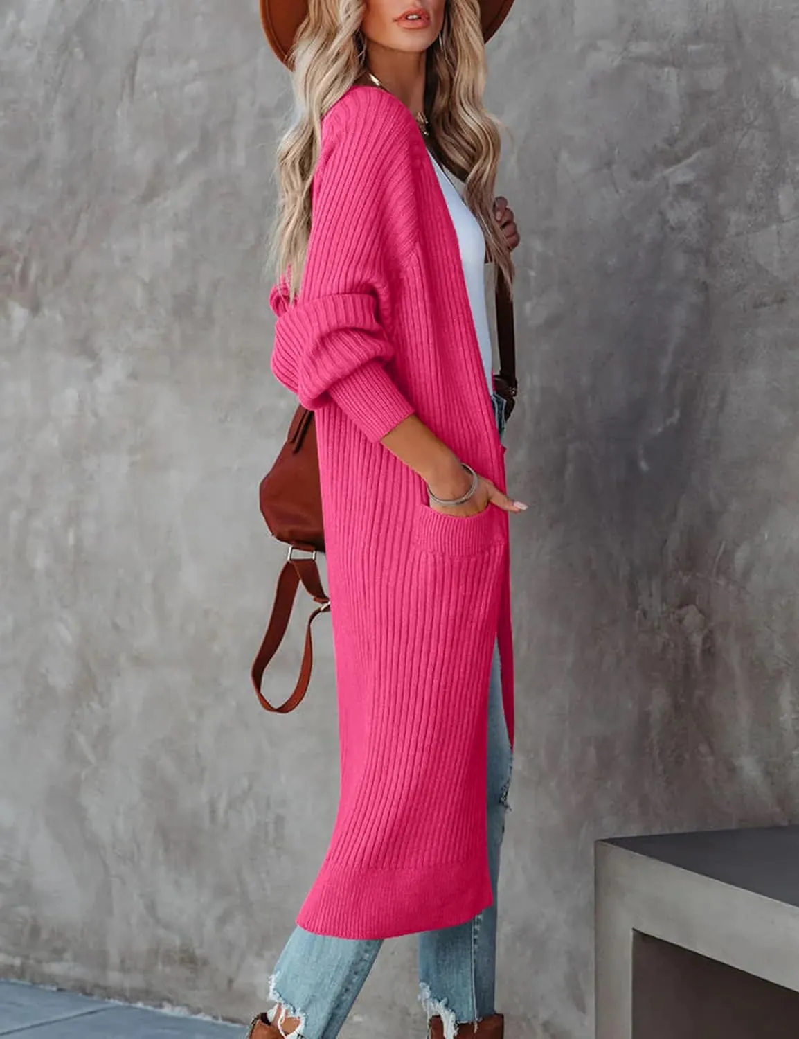 Womens Long Cardigan Sweaters 2025 Open Front Ribbed Knit Maxi Coat Fall Outwear with Pockets