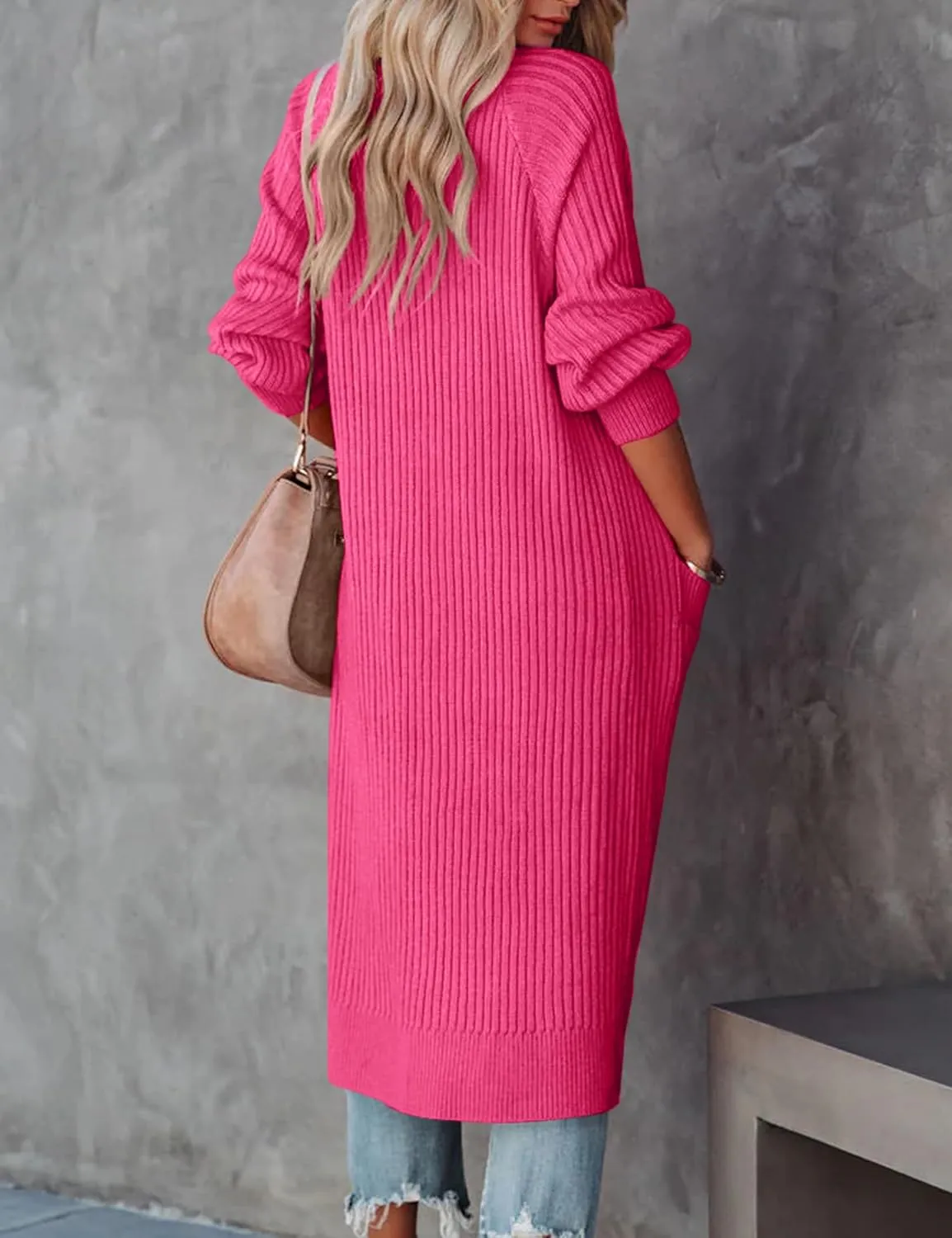 Womens Long Cardigan Sweaters 2025 Open Front Ribbed Knit Maxi Coat Fall Outwear with Pockets
