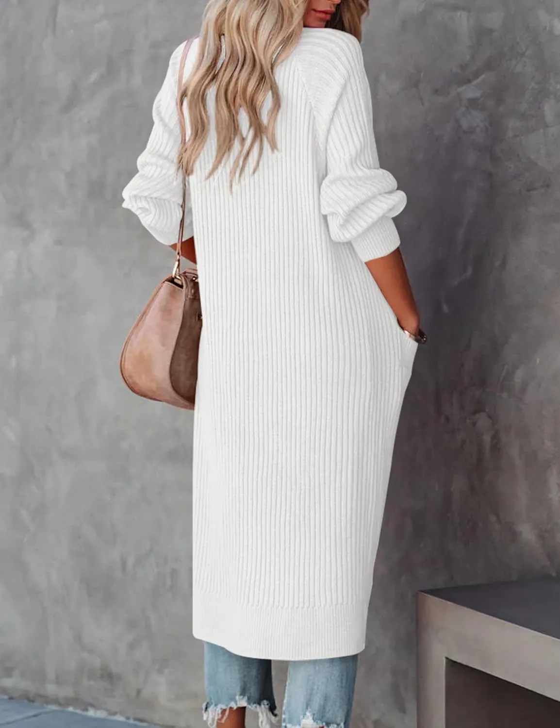 Womens Long Cardigan Sweaters 2025 Open Front Ribbed Knit Maxi Coat Fall Outwear with Pockets
