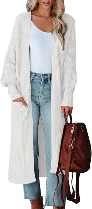 Womens Long Cardigan Sweaters 2025 Open Front Ribbed Knit Maxi Coat Fall Outwear with Pockets