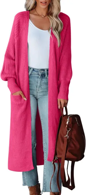Womens Long Cardigan Sweaters 2025 Open Front Ribbed Knit Maxi Coat Fall Outwear with Pockets
