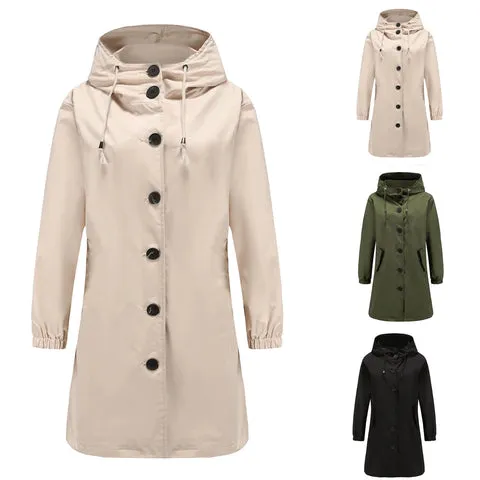 Women's Long Hooded Trench Coat | Lightweight & Stylish