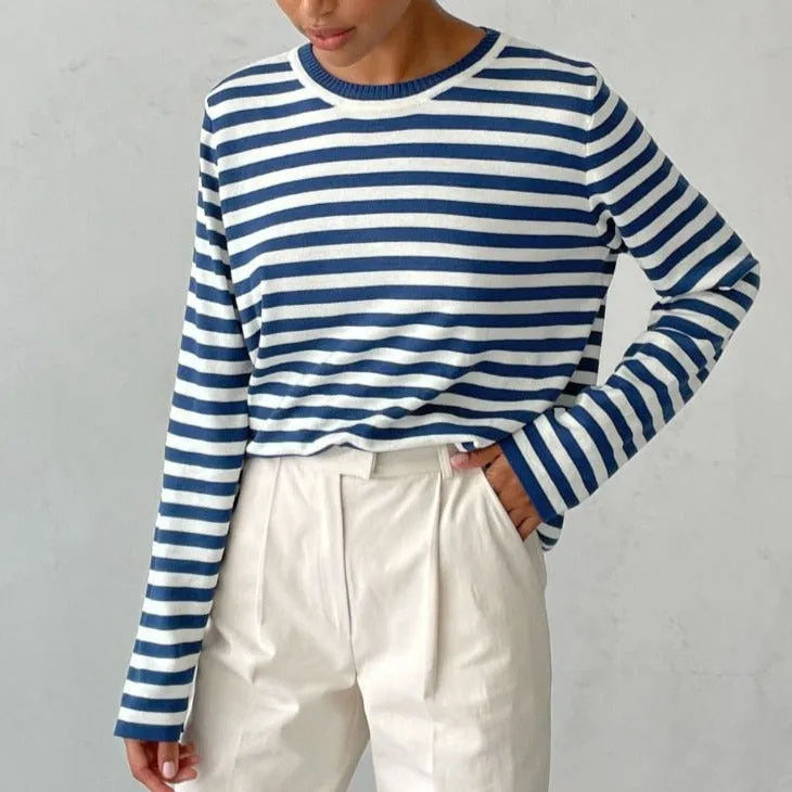 Women's Long Sleeve Crew Neck Striped Loose Sweater