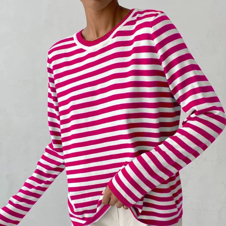 Women's Long Sleeve Crew Neck Striped Loose Sweater