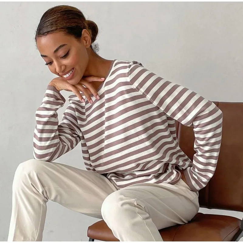 Women's Long Sleeve Crew Neck Striped Loose Sweater