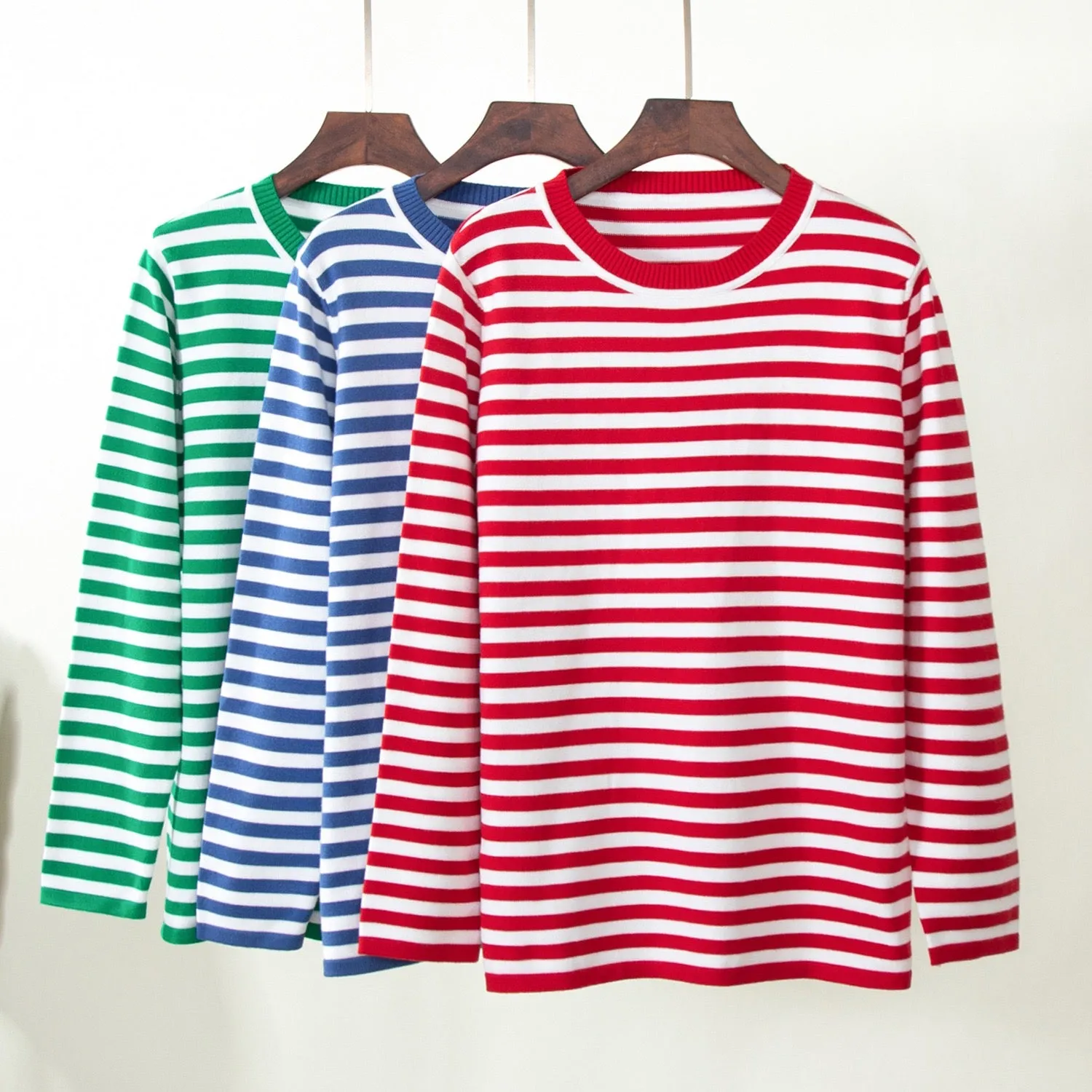 Women's Long Sleeve Crew Neck Striped Loose Sweater