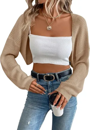 Womens Long Sleeve Open Front Knit Crop Bolero Cardigan Sweater Shrug for Dress 2025