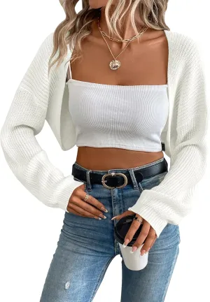 Womens Long Sleeve Open Front Knit Crop Bolero Cardigan Sweater Shrug for Dress 2025