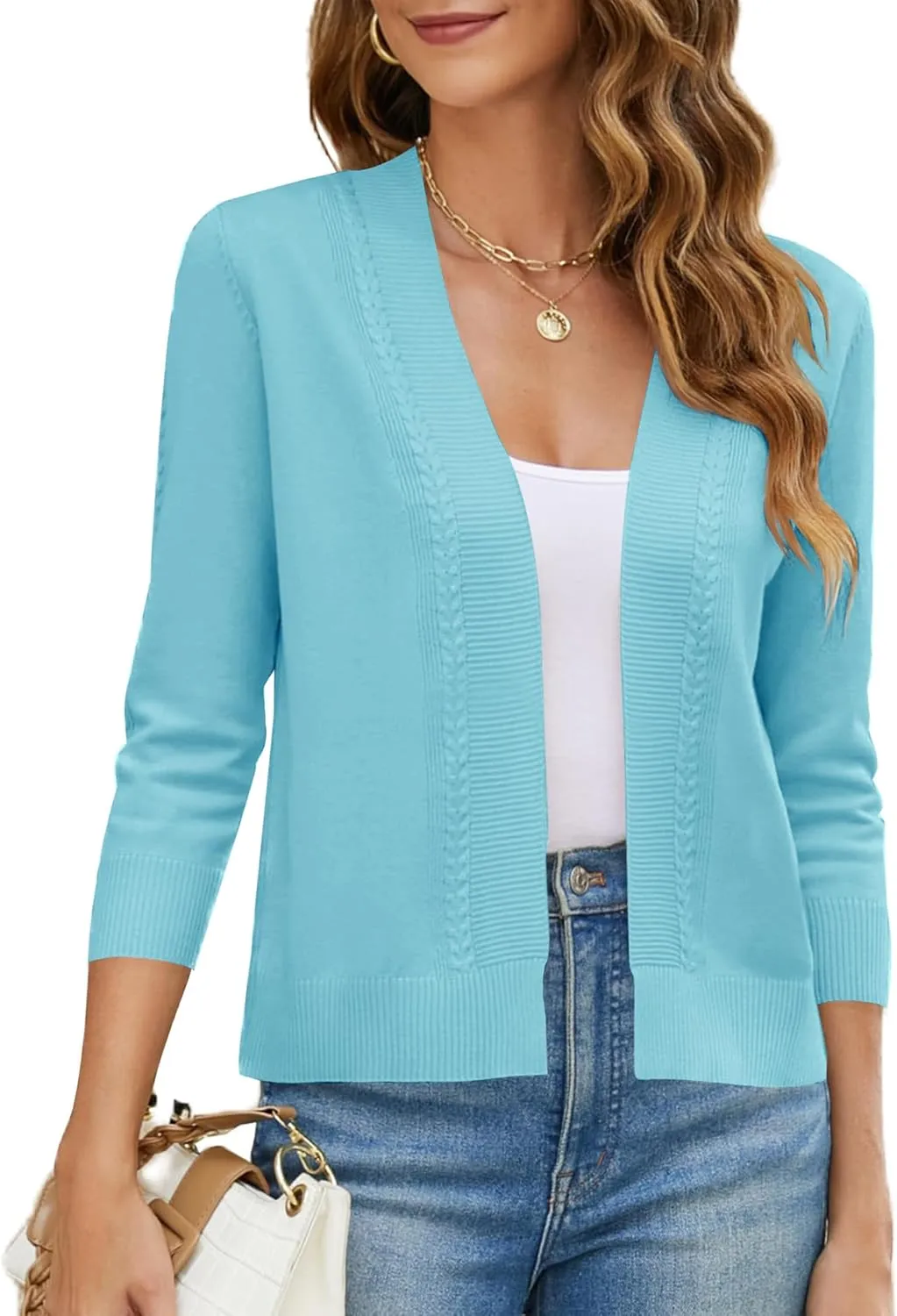 Womens Long Sleeve Open Front Knit Crop Bolero Cardigan Sweater Shrug for Dress