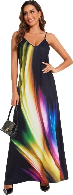 Women's Maxi Sunflower Dresses Sleeveless Long Tie Dye Dress Casual Sundresses with Pockets