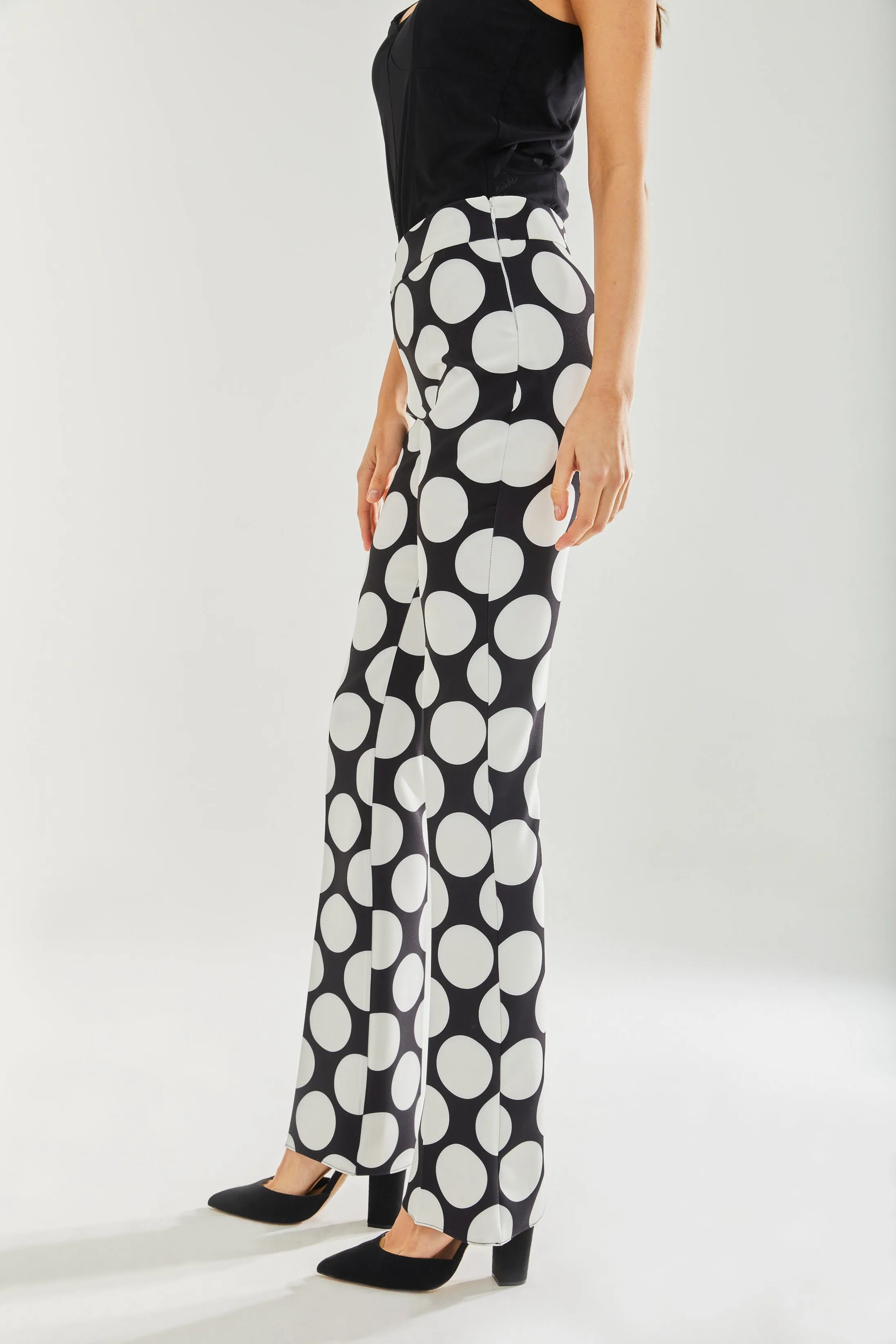 Women's Oversized Black & White Polka Dot Wide Leg Trousers with Regular Fit and Comfortable Stretch