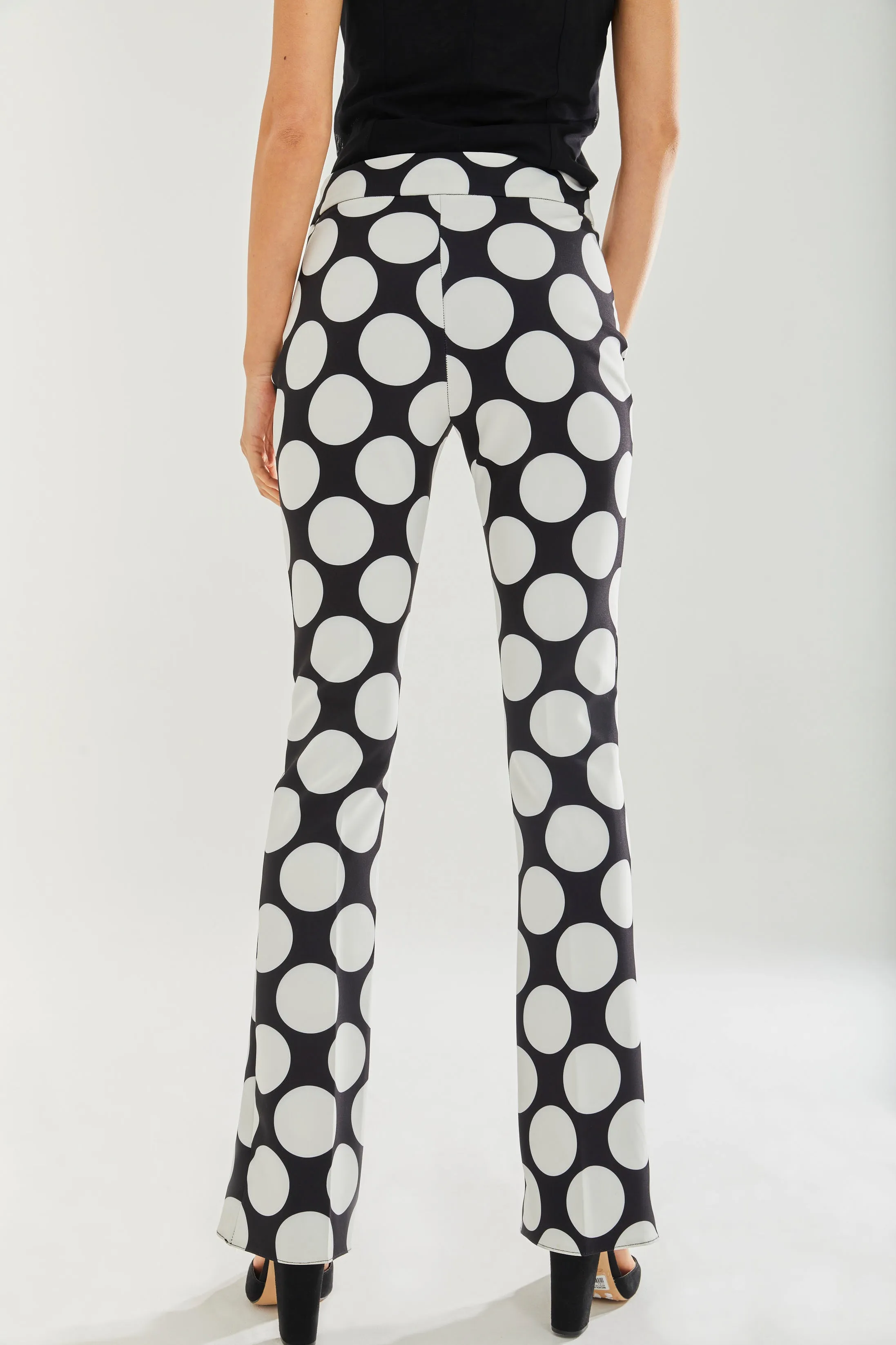 Women's Oversized Black & White Polka Dot Wide Leg Trousers with Regular Fit and Comfortable Stretch