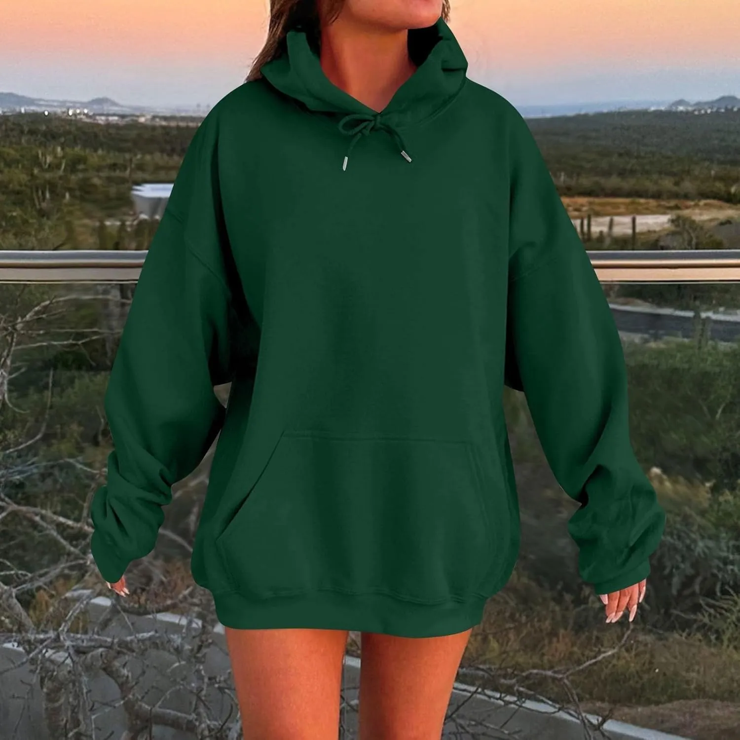 Womens Oversized Hoodie Fall Fashion 2024 Y2k Hoodie Casual Loose Solid Long Sleeve Hooded Sweatshirt with Pockets