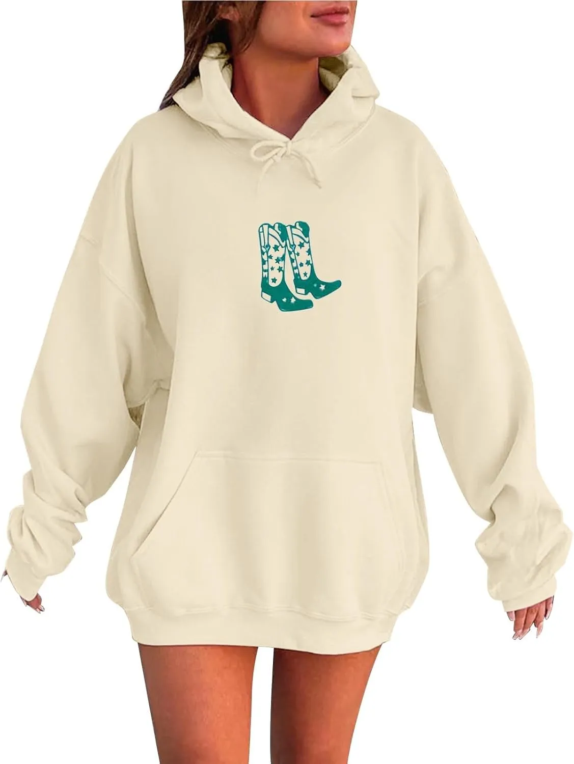 Women's Oversized Hoodie Slogan Letter Graphic Long Sleeve Preppy Sweatshirt Aesthetic Pullover with Pockets