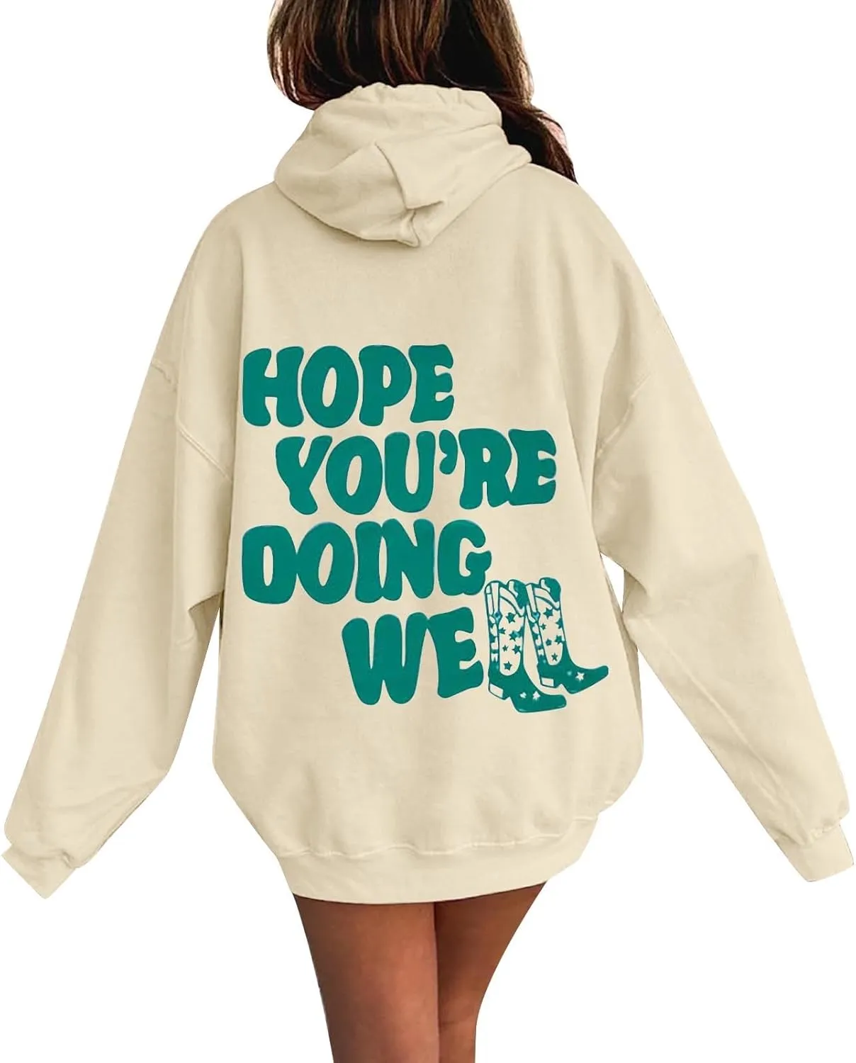 Women's Oversized Hoodie Slogan Letter Graphic Long Sleeve Preppy Sweatshirt Aesthetic Pullover with Pockets