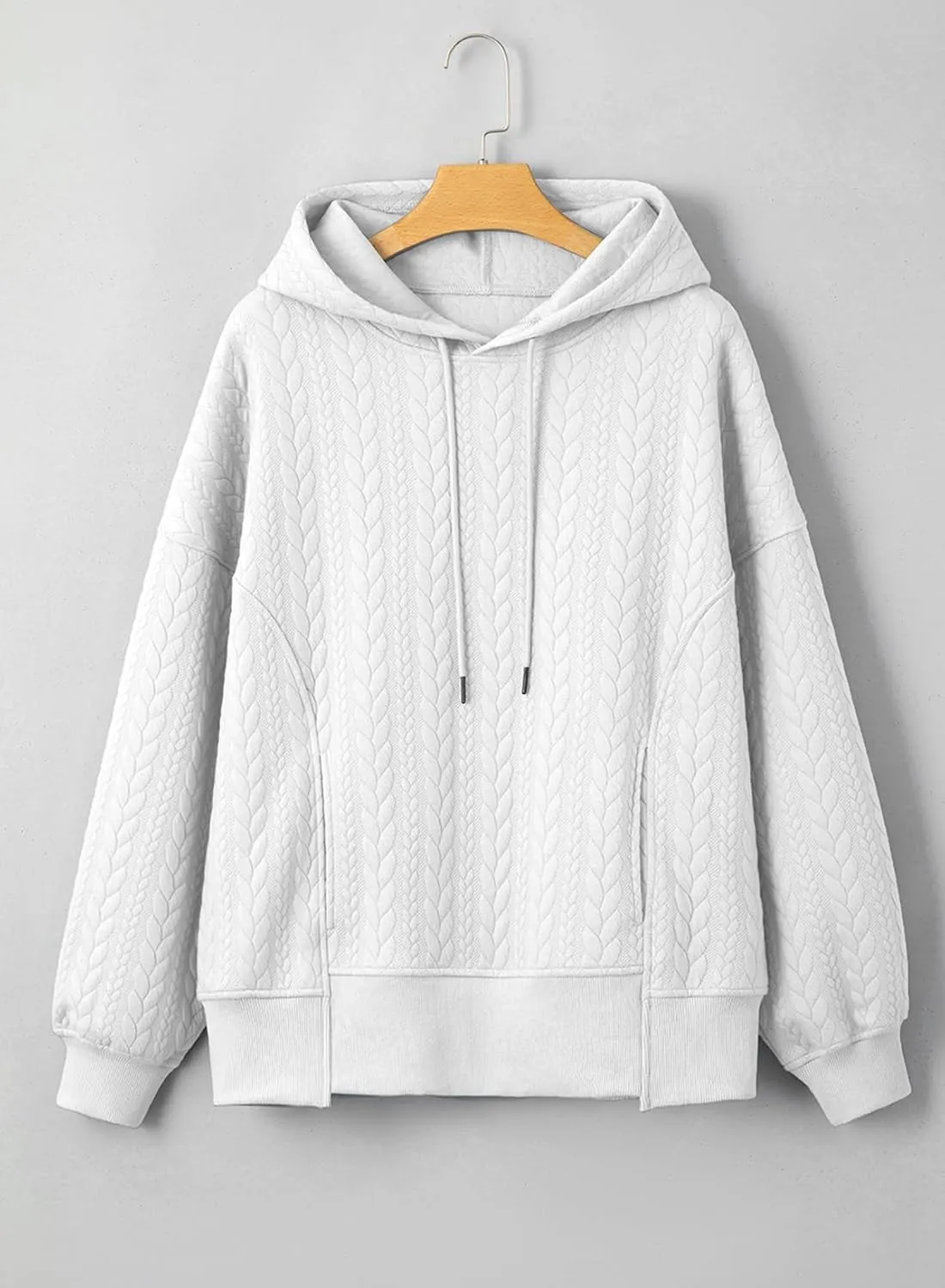 Women's Oversized Hoodies Fall Casual Quilted Long Sleeve Drawstring Hooded Sweatshirts Pullover Tops with Pocket