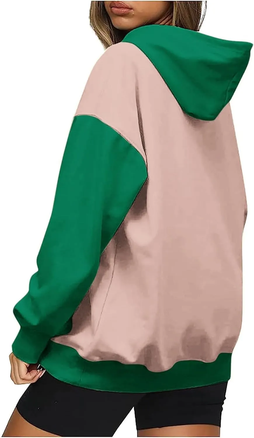 Women's Oversized Hoodies Fall Fashion Long Sleeve Hooded Sweatshirt Trendy Color Block Patchwork Y2k Pullover Tops