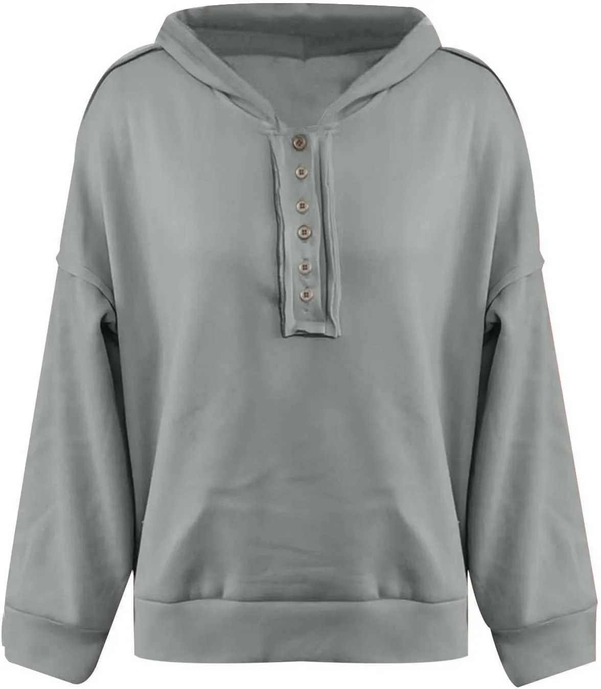 Womens Oversized Sweatshirt Long Sleeve V Neck Button Hoodie Casual Loose Fit Lightweight Sweatshirt Pullover Tops