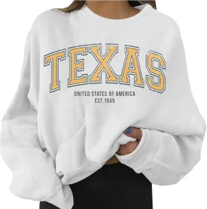 Women's Oversized Sweatshirt TEXAS Print Crewneck Long Sleeve Casual Loose Pullover Tops Comfy Fall Sweater