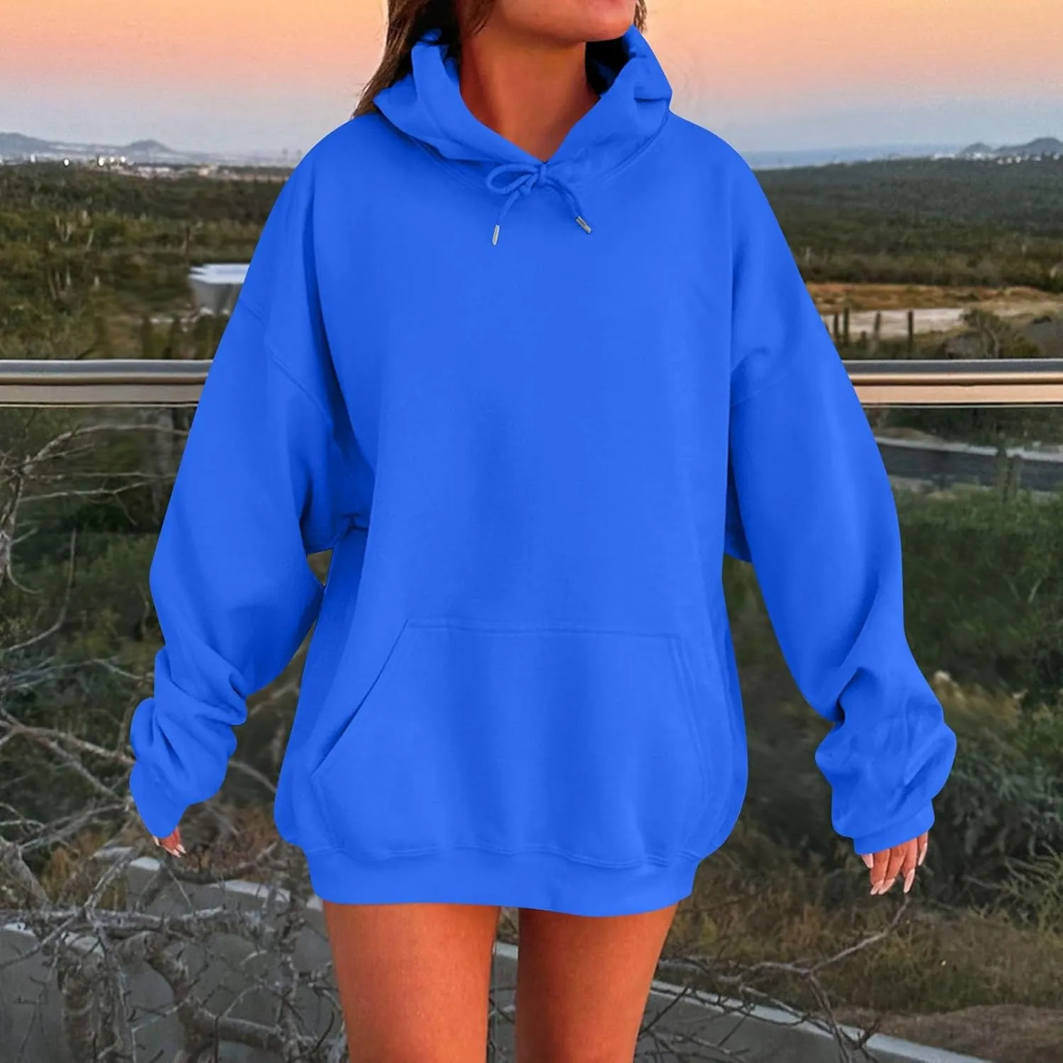 Womens Oversized Sweatshirts Fleece Hoodies Long Sleeve Shirts Pullover Drop Shoulder Outfits 2024 With Pocket