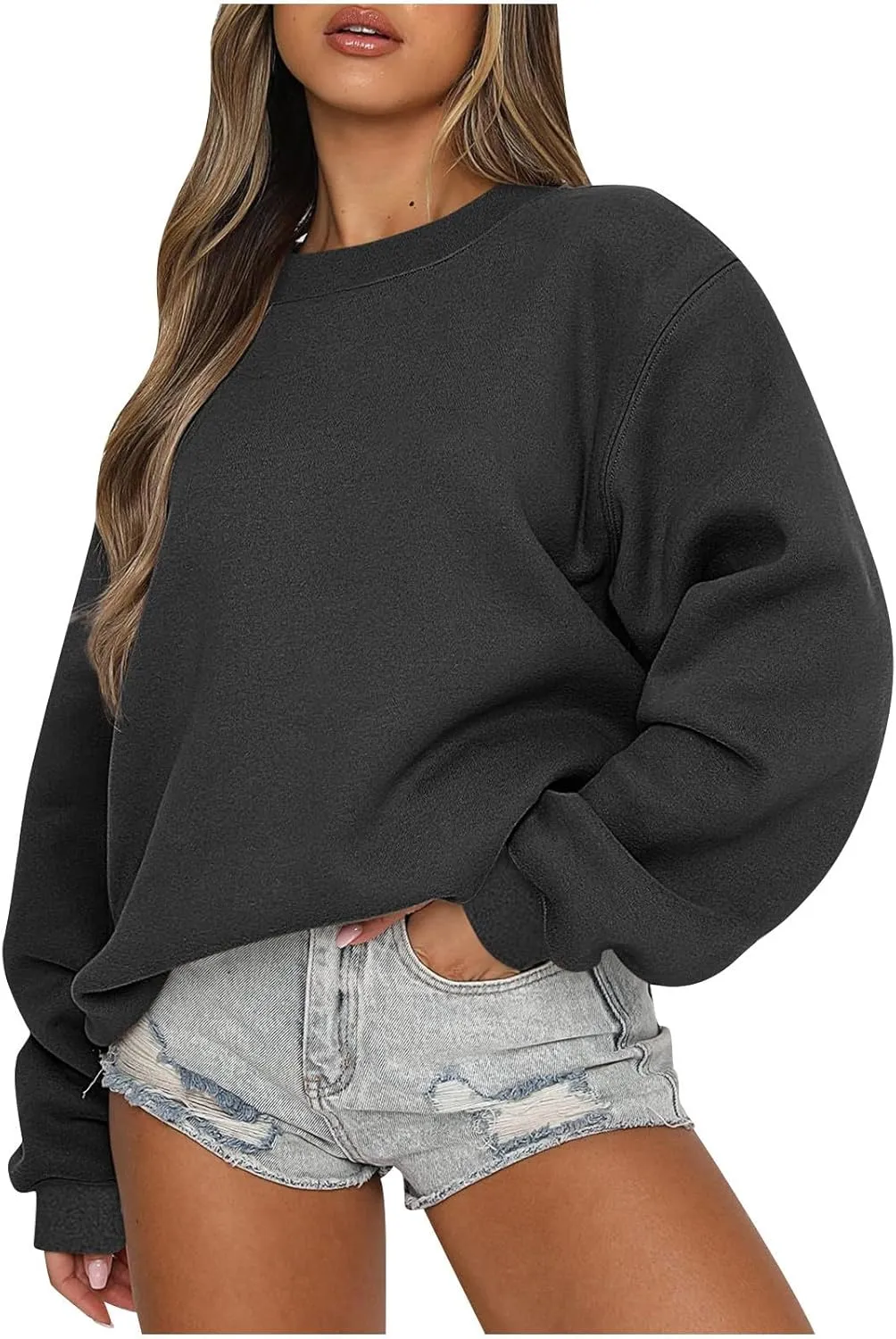 Womens Oversized Sweatshirts Loose Fit Trendy Crewneck Sweatshirts Casual Comfy Long Sleeve Pllover Tops