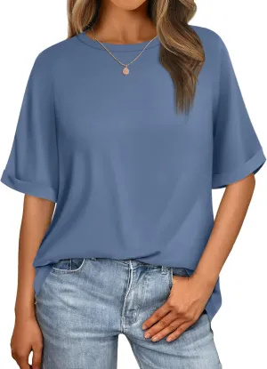 Women's Oversized T Shirts Short Sleeve Crewneck Summer Tops Casual Loose Basic Tee Shirts 2025 Trendy Clothes