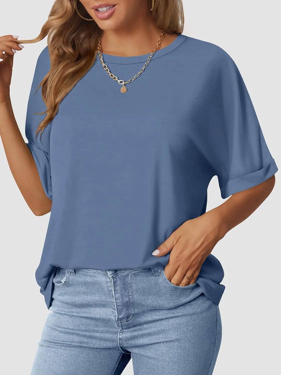 Women's Oversized T Shirts Short Sleeve Crewneck Summer Tops Casual Loose Basic Tee Shirts 2025 Trendy Clothes