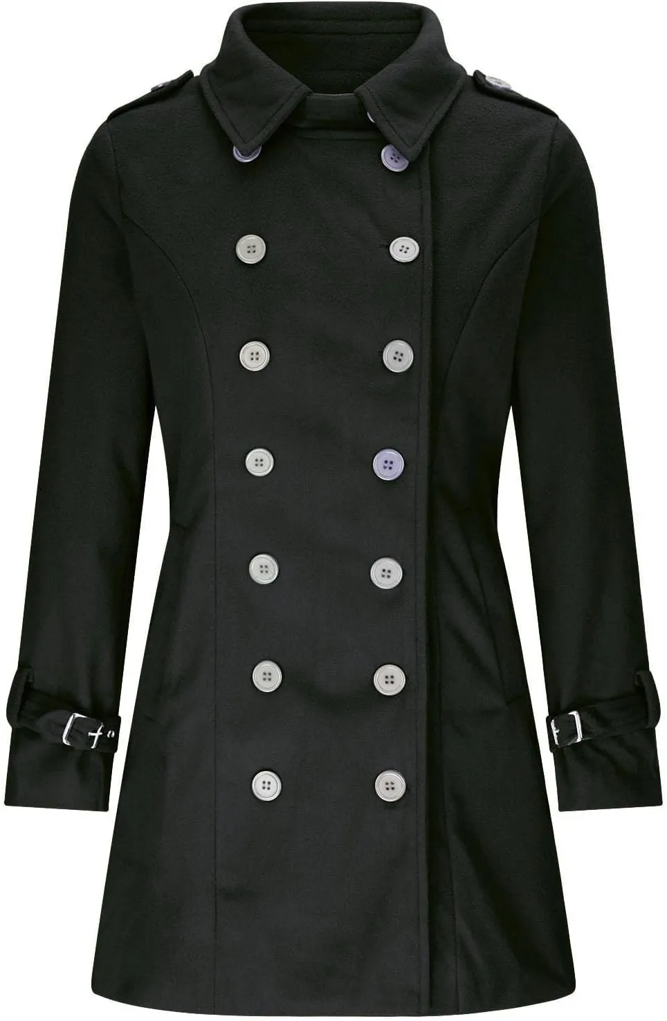 Women's Pea Coat Winter Wool Blend Trench Coat Stand Collar Casual Overcoat Double Breasted Woolen Peacoat Jacket