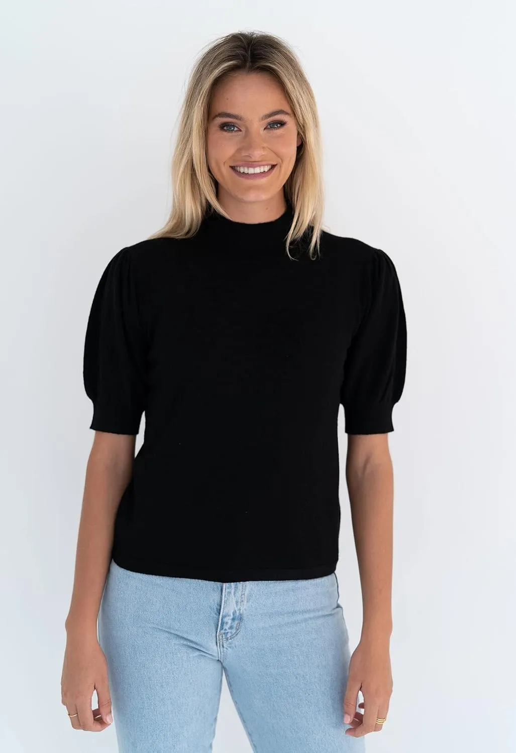 Women's Puff Short Sleeve Sweater Tops 2025 Spring Summer Trendy Crew Neck Casual T Shirts Blouses