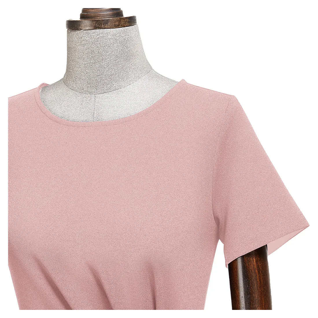 Women's Retro Crew Neck Ruffle Ruched Flattering Business Sheath Dress