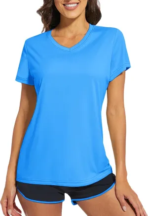 Women's Short Sleeve Shirts Workout Tops UPF 50  Sun Protectioin Quick Dry V Neck T Shirts Athletic