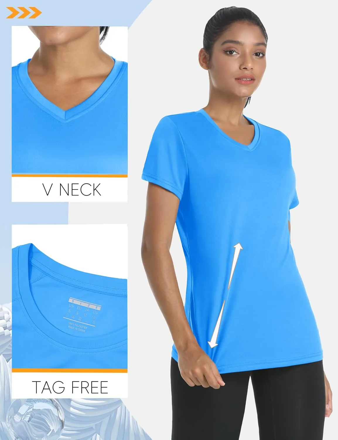 Women's Short Sleeve Shirts Workout Tops UPF 50  Sun Protectioin Quick Dry V Neck T Shirts Athletic
