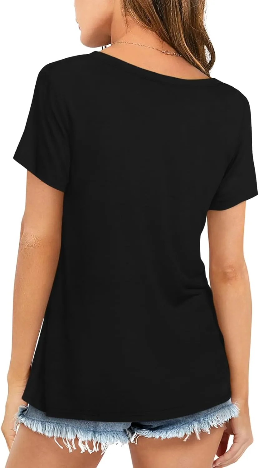 Womens Short Sleeve T Shirts Crewneck Summer Trendy Solid Basic Tee Tops Casual Summer Loose Fit Shirts