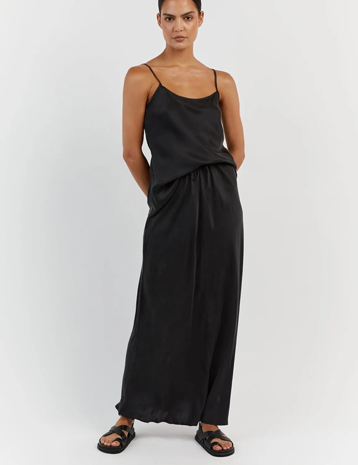 Womens Silk Satin Maxi Skirts Drawstring Flared Casual Elegant Work Skirts A-Line Long Skirt for Women
