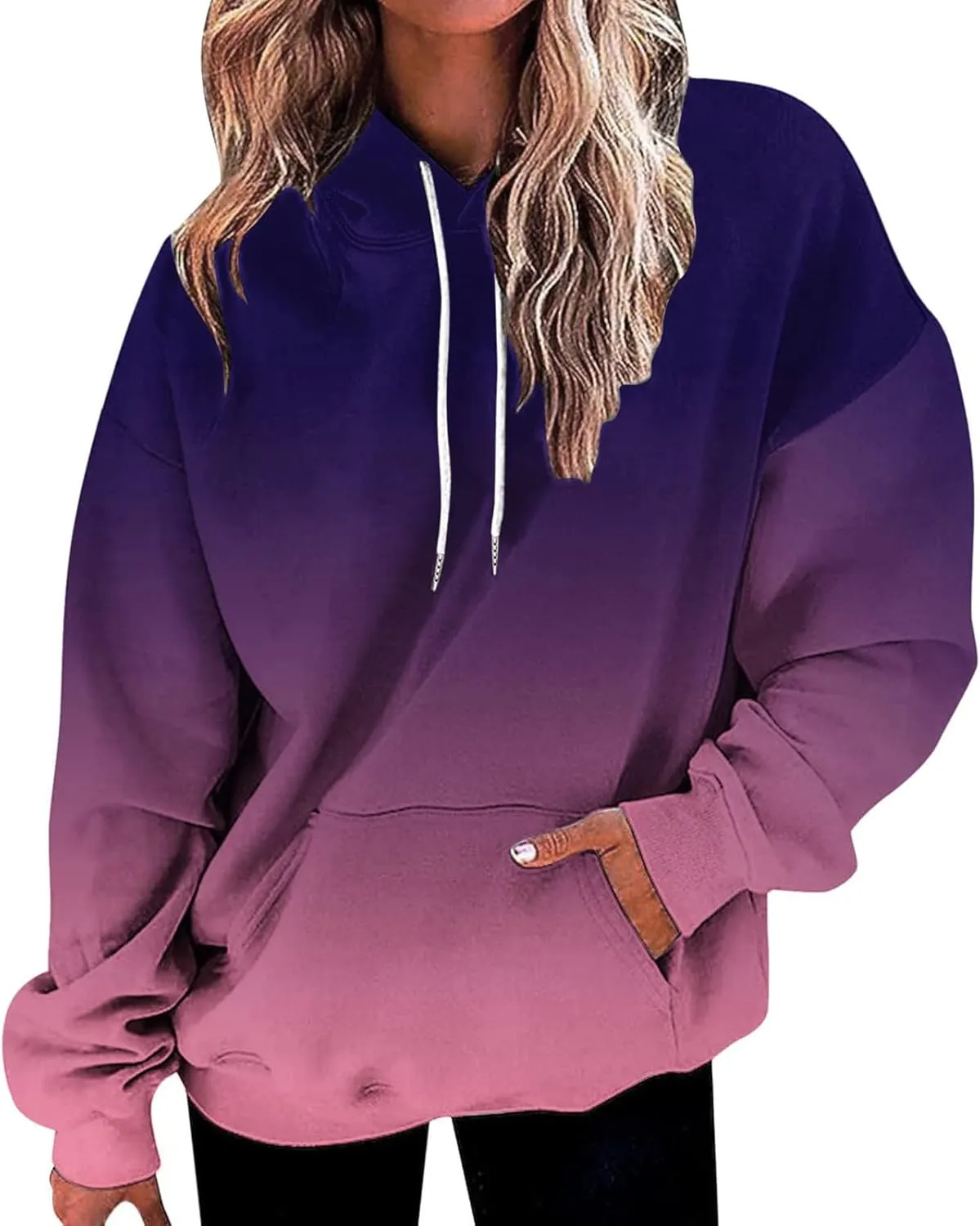 Womens Slub Knit Full-Zip Hoodie Long Sweatshirts Button Sleeve Casual Pullover V Drawstring Neck Hooded Down
