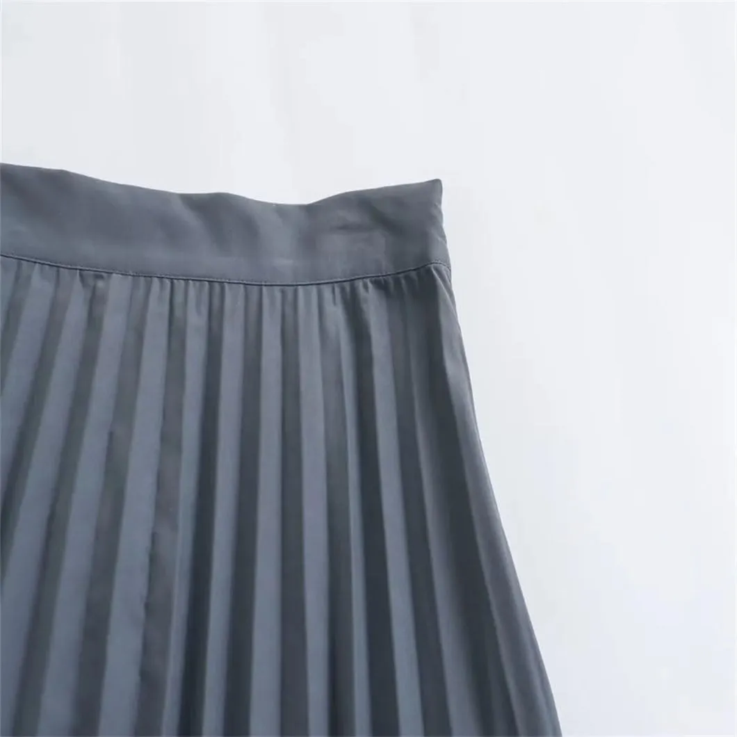 Women's Solid Vintage Skirts Slim Fit High Waisted A-Line Skirts Mid Length Pleated Midi Skirt