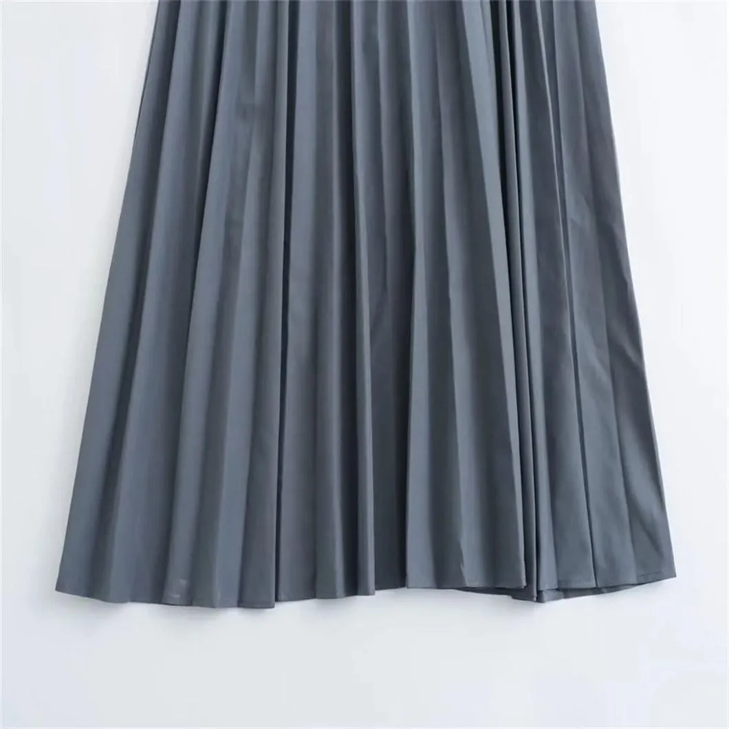 Women's Solid Vintage Skirts Slim Fit High Waisted A-Line Skirts Mid Length Pleated Midi Skirt