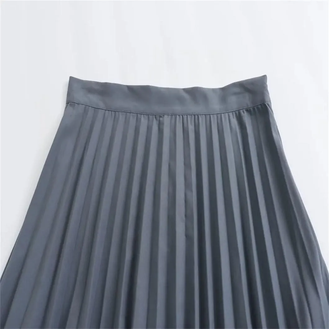 Women's Solid Vintage Skirts Slim Fit High Waisted A-Line Skirts Mid Length Pleated Midi Skirt
