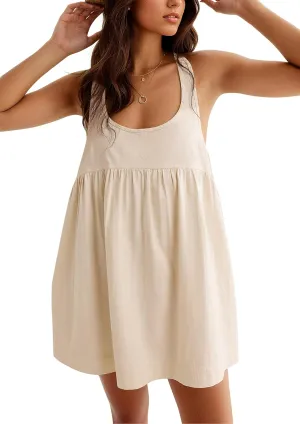 Women's Summer Babydoll Mini Dress Sleeveless Open Back Tank Scoop Neck Casual Dress with Pockets Flowy Sundress 2025