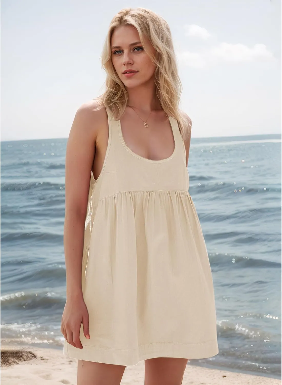 Women's Summer Babydoll Mini Dress Sleeveless Open Back Tank Scoop Neck Casual Dress with Pockets Flowy Sundress 2025