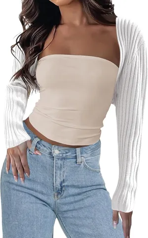 Womens Summer Crop Bolero Cardigan Sweater Long Sleeve Open Front Knit Shrug for Dress 2024