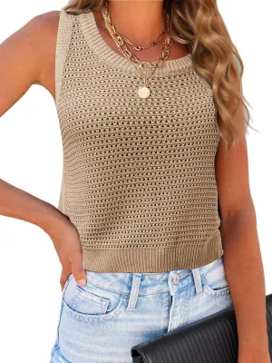 Womens Summer Sweater Vest Cropped Tank Tops 2025 Knit Sleeveless Hollow Out Fit Cami Vacation Casual Crop Tops