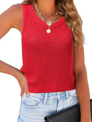 Womens Summer Sweater Vest Cropped Tank Tops 2025 Knit Sleeveless Hollow Out Fit Cami Vacation Casual Crop Tops