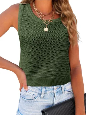 Womens Summer Sweater Vest Cropped Tank Tops 2025 Knit Sleeveless Hollow Out Fit Cami Vacation Casual Crop Tops