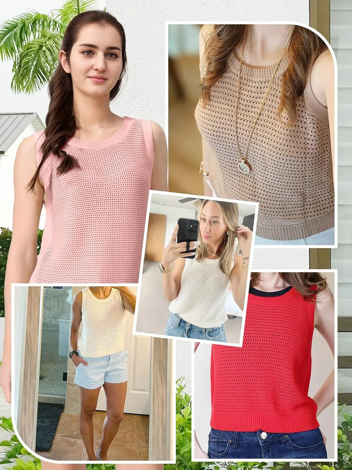 Womens Summer Sweater Vest Cropped Tank Tops 2025 Knit Sleeveless Hollow Out Fit Cami Vacation Casual Crop Tops