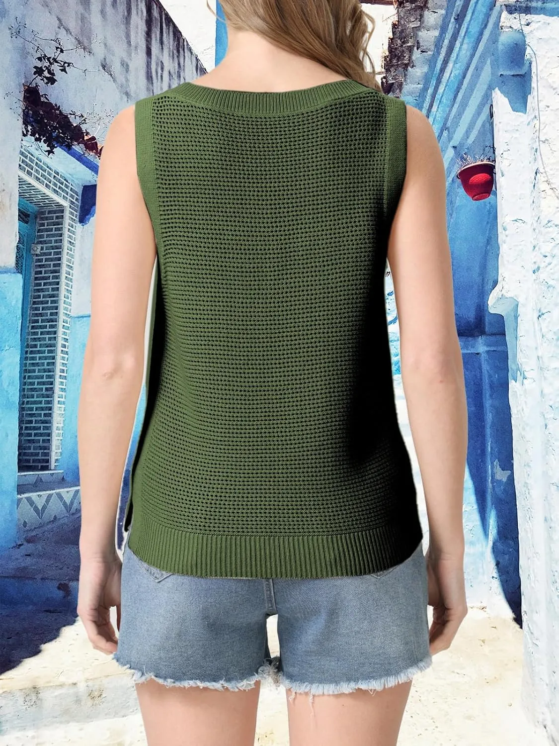 Womens Summer Sweater Vest Cropped Tank Tops 2025 Knit Sleeveless Hollow Out Fit Cami Vacation Casual Crop Tops