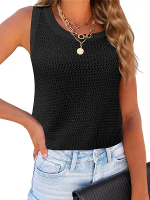 Womens Summer Sweater Vest Cropped Tank Tops 2025 Knit Sleeveless Hollow Out Fit Cami Vacation Casual Crop Tops