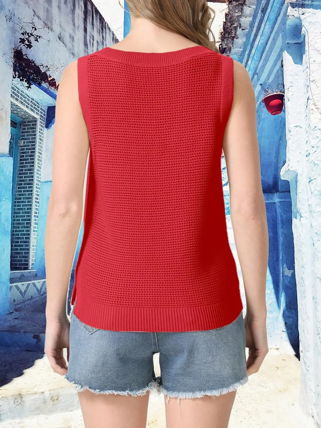 Womens Summer Sweater Vest Cropped Tank Tops 2025 Knit Sleeveless Hollow Out Fit Cami Vacation Casual Crop Tops